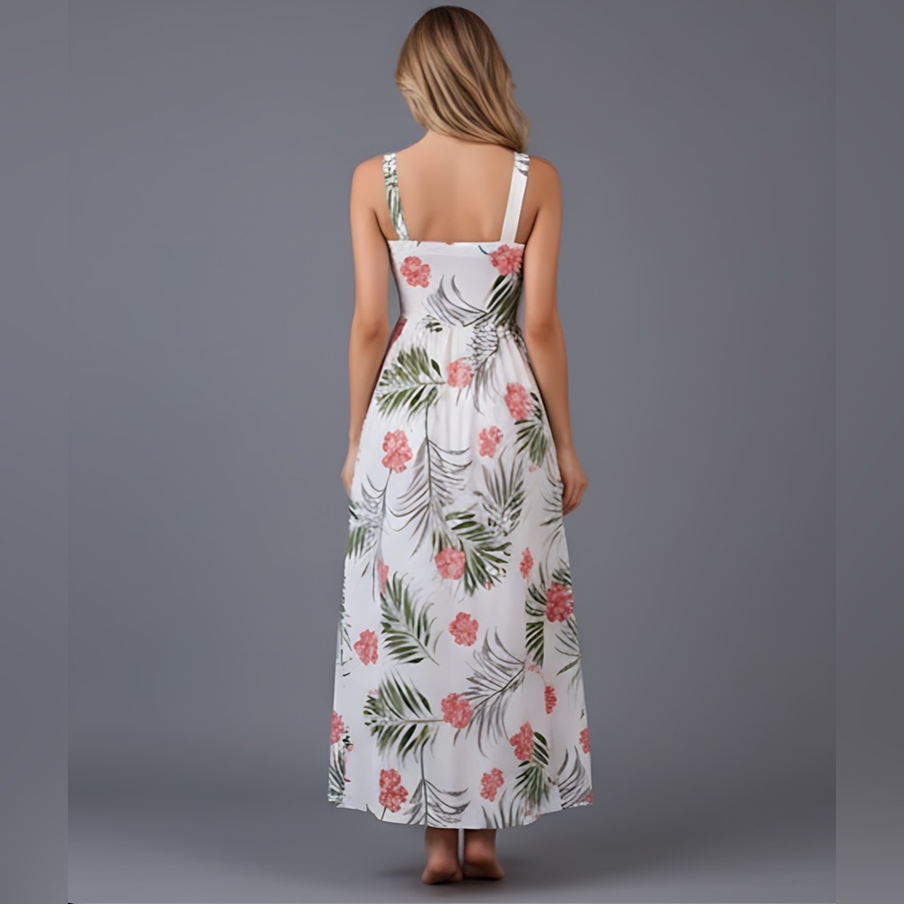 Boho Tropical Print Button Up Cami Dress - Picture 4 of 9